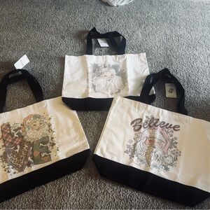 Black and White Tote Bag with Santa Design